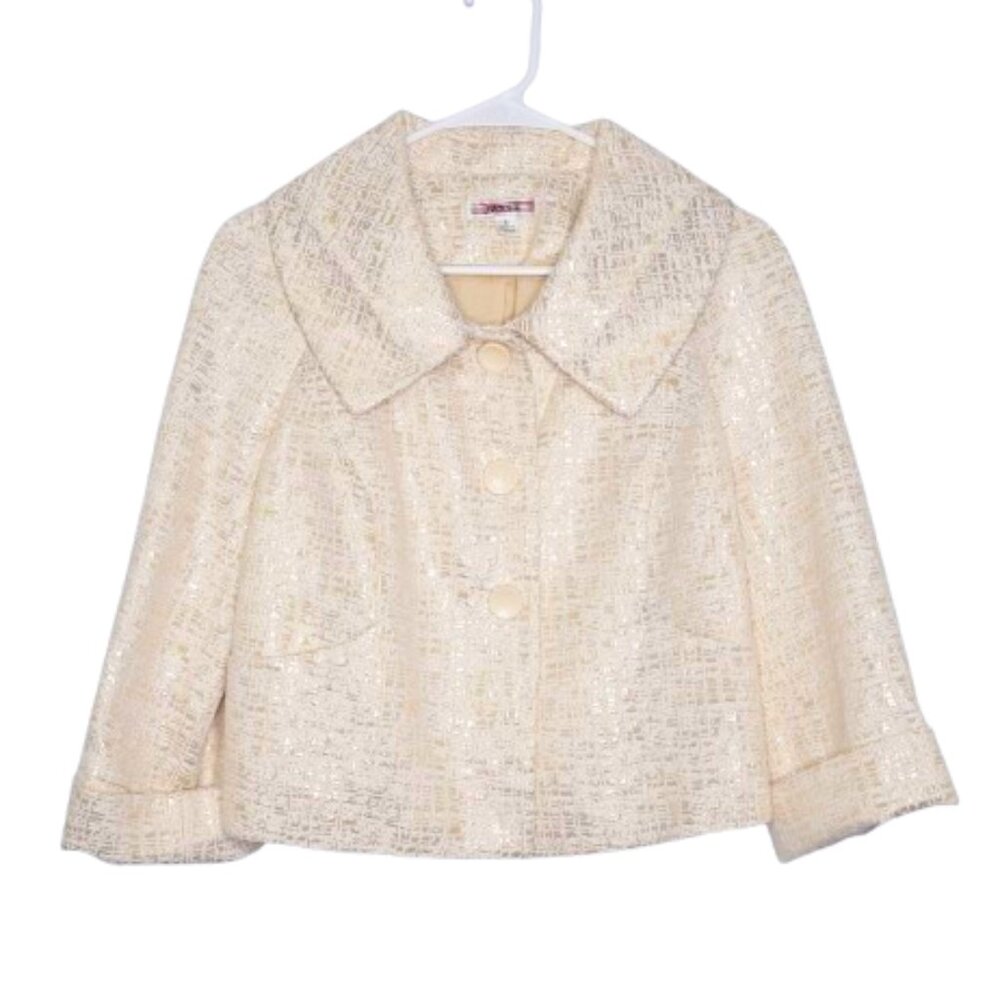 Maakif Gold 3/4 Sleeve Cropped Party Cocktail Jacket - 6. Cotton/Polyester Blend